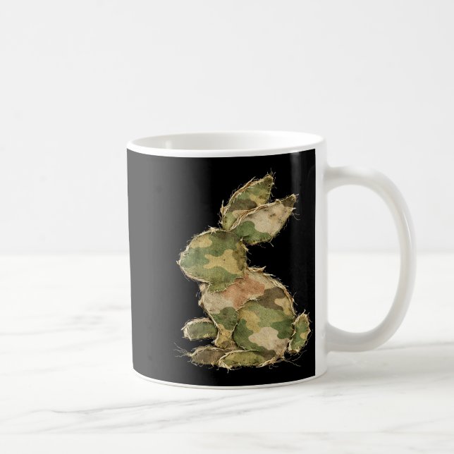 Funny bunny crochet patchwork camo rabbit happy coffee mug (Right)