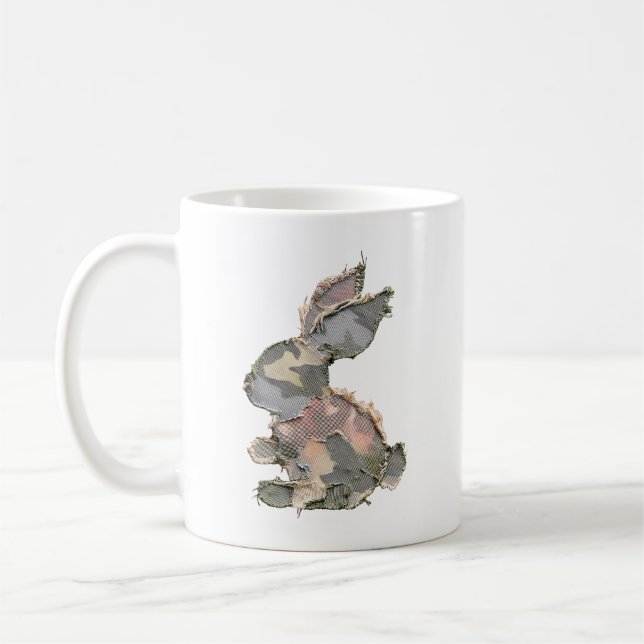 Funny Bunny Crochet Patchwork Camo Rabbit Happy Ea Coffee Mug (Left)