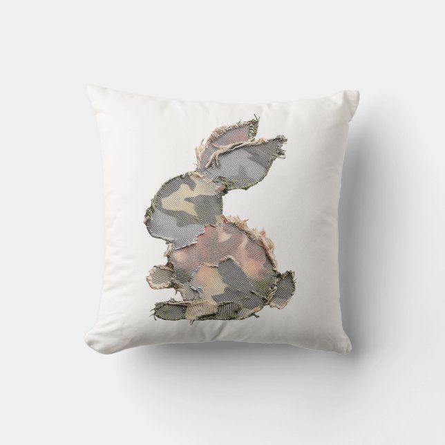 Funny Bunny Crochet Patchwork Camo Rabbit Happy Ea Cushion (Front)