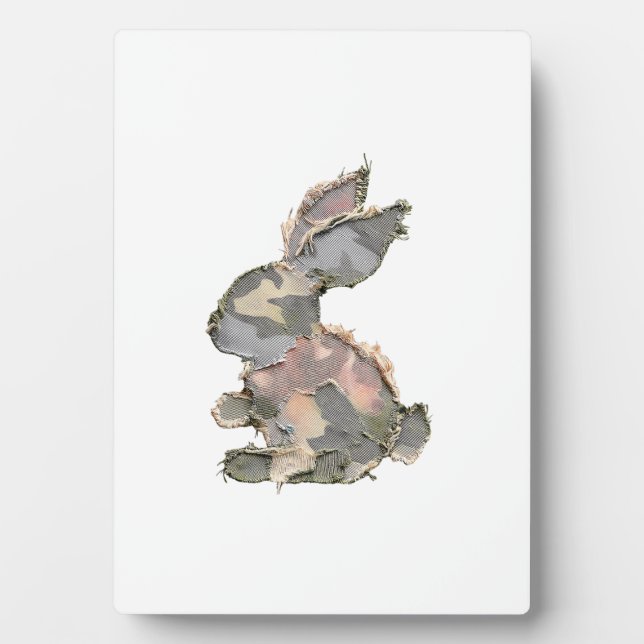 Funny Bunny Crochet Patchwork Camo Rabbit Happy Ea Plaque (Front)