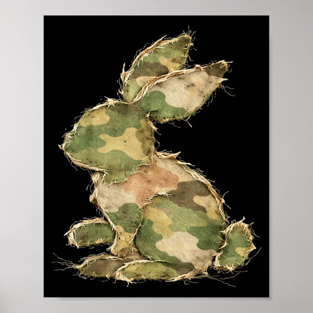 Funny bunny crochet patchwork camo rabbit happy poster (Front)