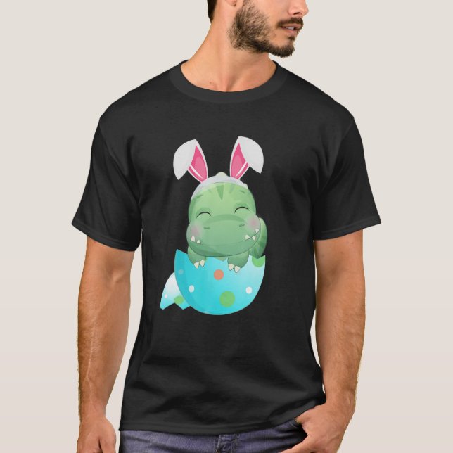 Funny Bunny Ears Egg Easter Day Dinosaur Dino T Re T-Shirt (Front)