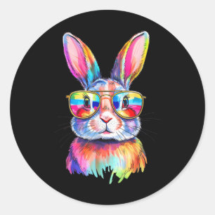 Funny Bunny Easter Rabbit Sungles Tie Dye Men Wome Classic Round Sticker
