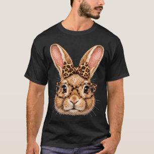 Funny bunny face glasses bandana leopard bow happy T-Shirt