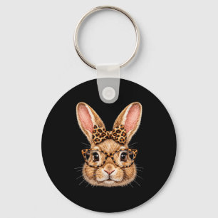 Funny bunny face glasses bandanna leopard bow happ key ring