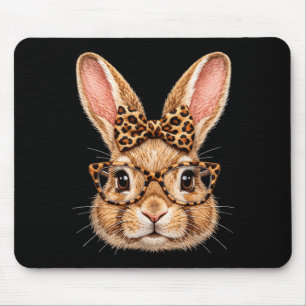 Funny bunny face glasses bandanna leopard bow happ mouse mat