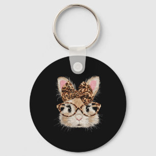 Funny bunny face glasses bandanna leopard rabbit key ring