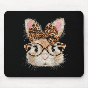 Funny bunny face glasses bandanna leopard rabbit mouse mat