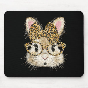 Funny bunny face glasses bandanna leopard rabbit mouse mat