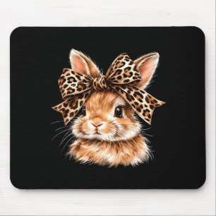 Funny bunny face glasses bandanna leopard rabbit mouse mat