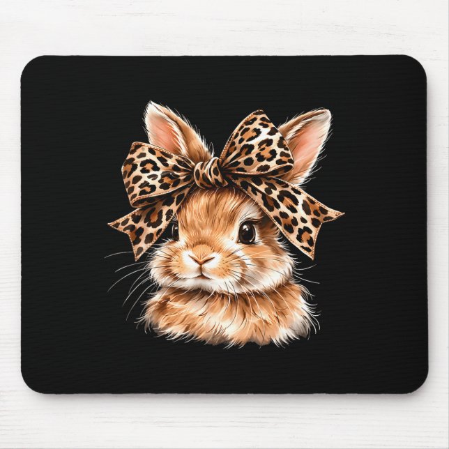 Funny bunny face glasses bandanna leopard rabbit mouse mat (Front)