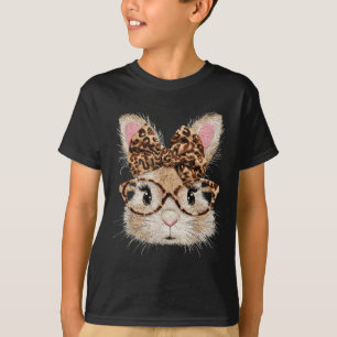 Funny bunny face glasses bandanna leopard rabbit T-Shirt