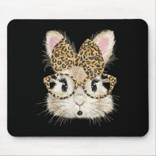 Funny Bunny Face Glasses Coquette Bow Leopard Mouse Mat