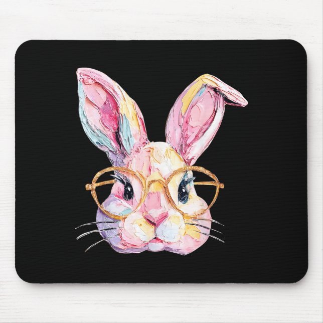 Funny bunny face glasses eggs rabbit happy easter mouse mat (Front)