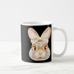 Funny bunny face glasses floral patchwork rabbit coffee mug