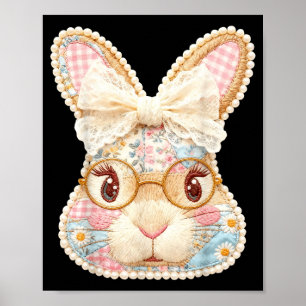 Funny bunny face glasses floral patchwork rabbit poster