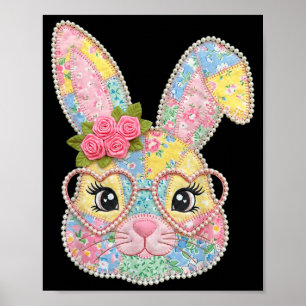 Funny bunny face glasses floral patchwork rabbit poster