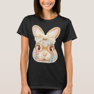 Funny bunny face glasses floral patchwork rabbit T-Shirt