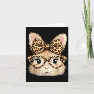 Funny Bunny Face Glasses Leopard Bandanna Rabbit Card