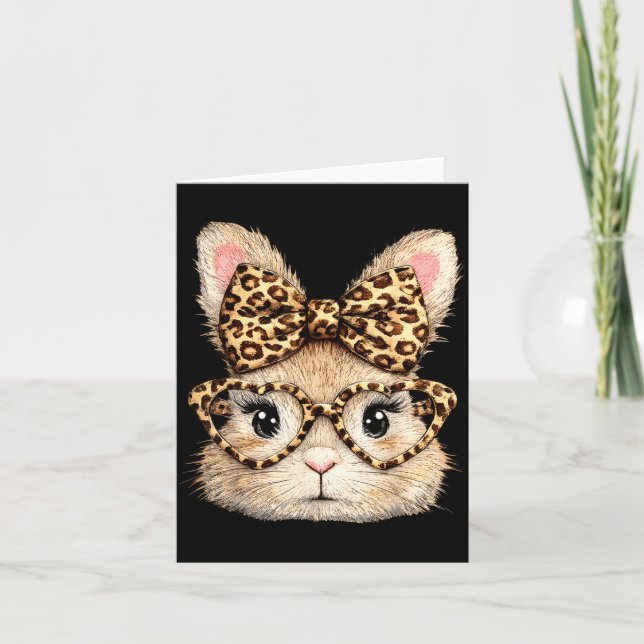Funny Bunny Face Glasses Leopard Bandanna Rabbit Card (Front)