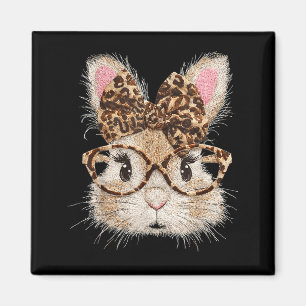 Funny Bunny Face Gles Bandana Leopard Rabbit Happy Magnet