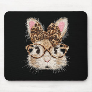 Funny Bunny Face Gles Bandana Leopard Rabbit Happy Mouse Mat