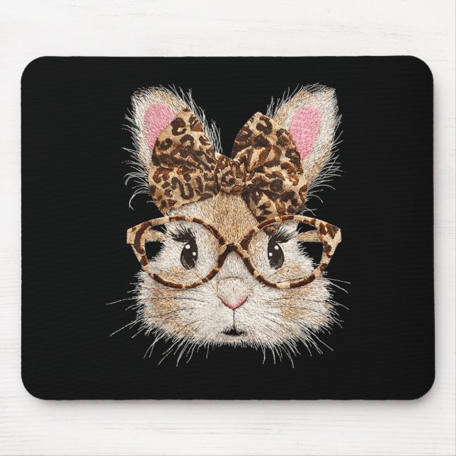 Funny Bunny Face Gles Bandana Leopard Rabbit Happy Mouse Mat (Front)
