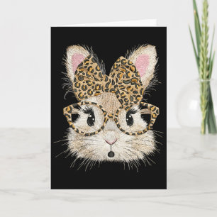 Funny Bunny Face Gles Coquette Bow Leopard Rabbit Card