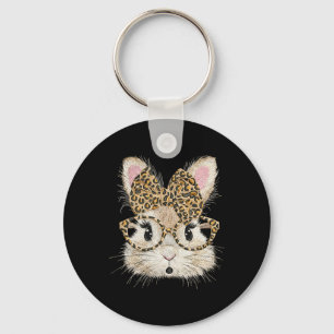 Funny Bunny Face Gles Coquette Bow Leopard Rabbit Key Ring
