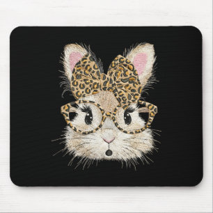 Funny Bunny Face Gles Coquette Bow Leopard Rabbit  Mouse Mat