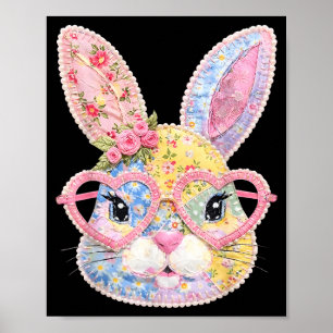Funny Bunny Face Gles Floral Patchwork Rabbit East Poster