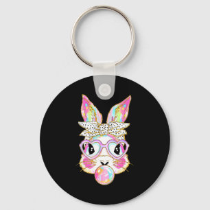 Funny Bunny Gles Rabbit Happy Easter Retro Tie Dye Key Ring