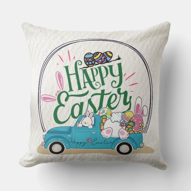 Funny Bunny Happy Easter Day Cushion (Front)