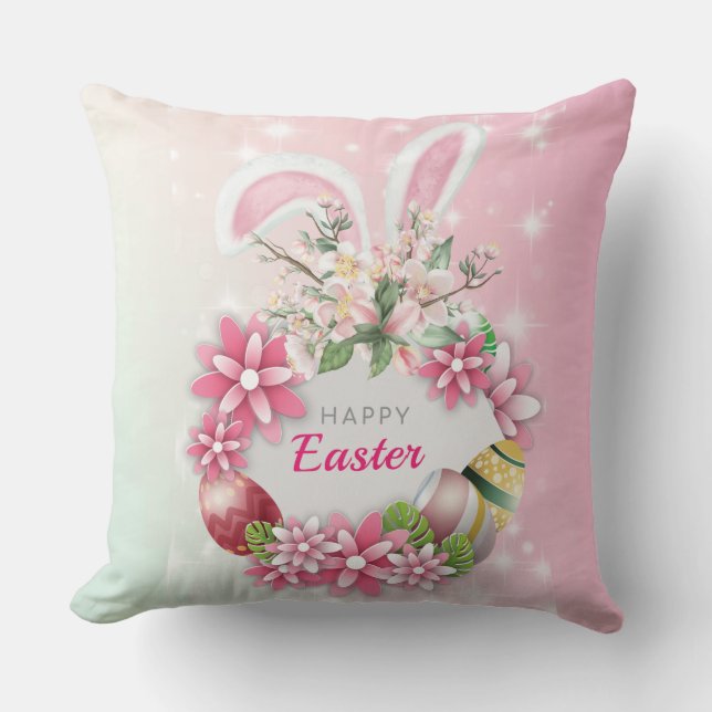 Funny Bunny Happy Easter Day Throw Pillow (Front)