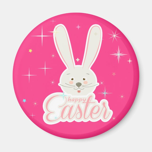 Funny Bunny Happy Easter Eggs Hunt Party Artwork   Magnet (Front)