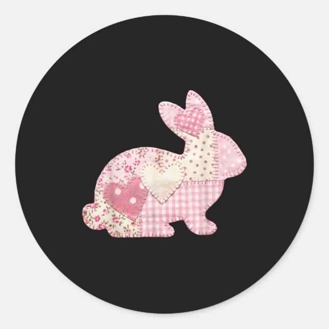 Funny Bunny Heart Floral Patchwork Rabbit Happy Ea Classic Round Sticker (Front)