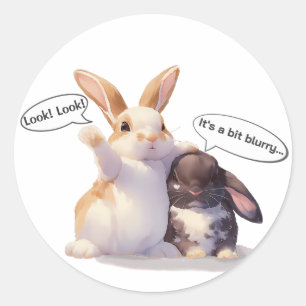 Funny Bunny –[Look! Look!][It's a bit blurry...] Classic Round Sticker