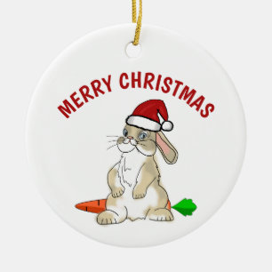 Funny Bunny Merry Christmas Ceramic Tree Decoration