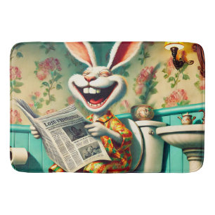 Funny Bunny on Toilet Bathroom Art  Bath Mat