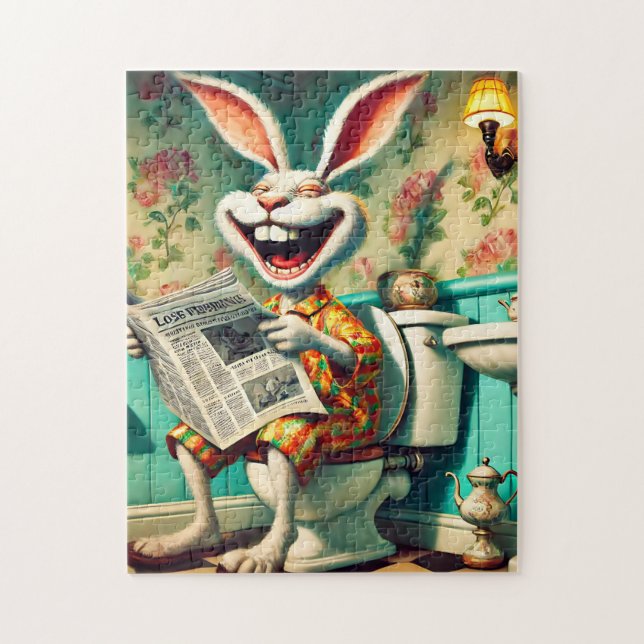 Funny Bunny on Toilet Bathroom Art  Jigsaw Puzzle (Vertical)