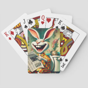 Funny Bunny on Toilet Bathroom Art Playing Cards