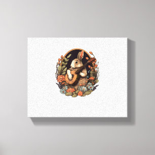 Funny Bunny Playing Banjo Guitar Music Rabbit Happ Canvas Print