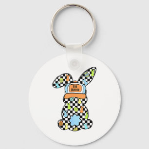 Funny Bunny Rabbit Eggs Happy Easter Checkered Cou Key Ring