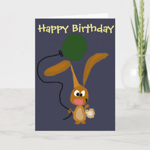Funny Bunny Rabbit with Green Balloon Card