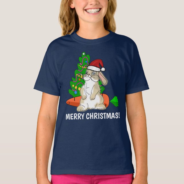 Funny Bunny Santa Merry Christmas Customisable T-Shirt (Front)