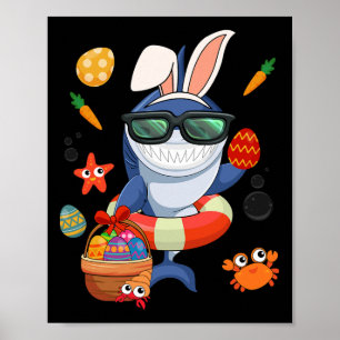 Funny Bunny Shark Easter Eggs Bysket Kids Children Poster