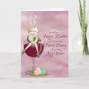 Funny Bunny Sitting on a Glass of Wine Greeting  Holiday Card