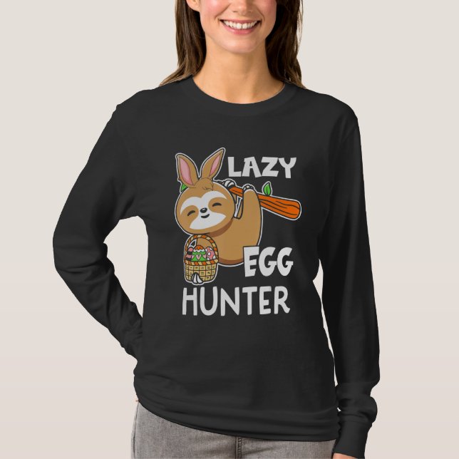 Funny Bunny Sloth Lazy Easter Egg Hunter Basket Ki T-Shirt (Front)