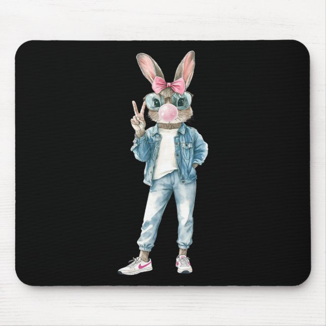 Funny Bunny Sungles Rabbit Coquette Bow Easter Tre Mouse Mat (Front)