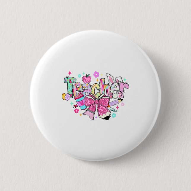 Funny Bunny Teacher Coquette Bow Rabbit Easter Ret 6 Cm Round Badge (Front)